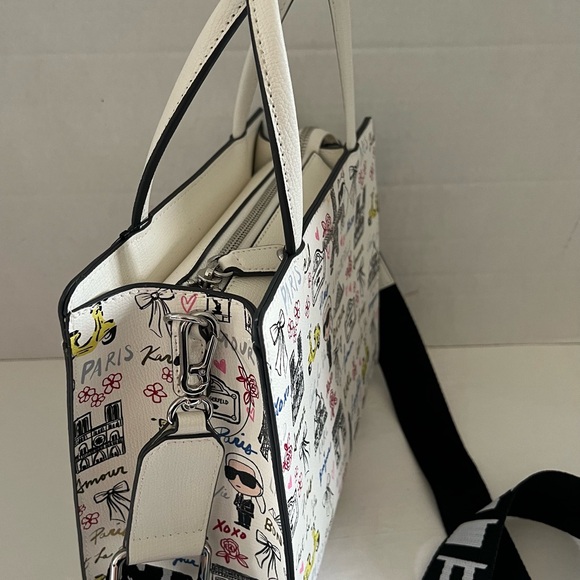 Karl Lagerfeld White Graphic Print Handbag with Logo Strap - Picture 10 of 16